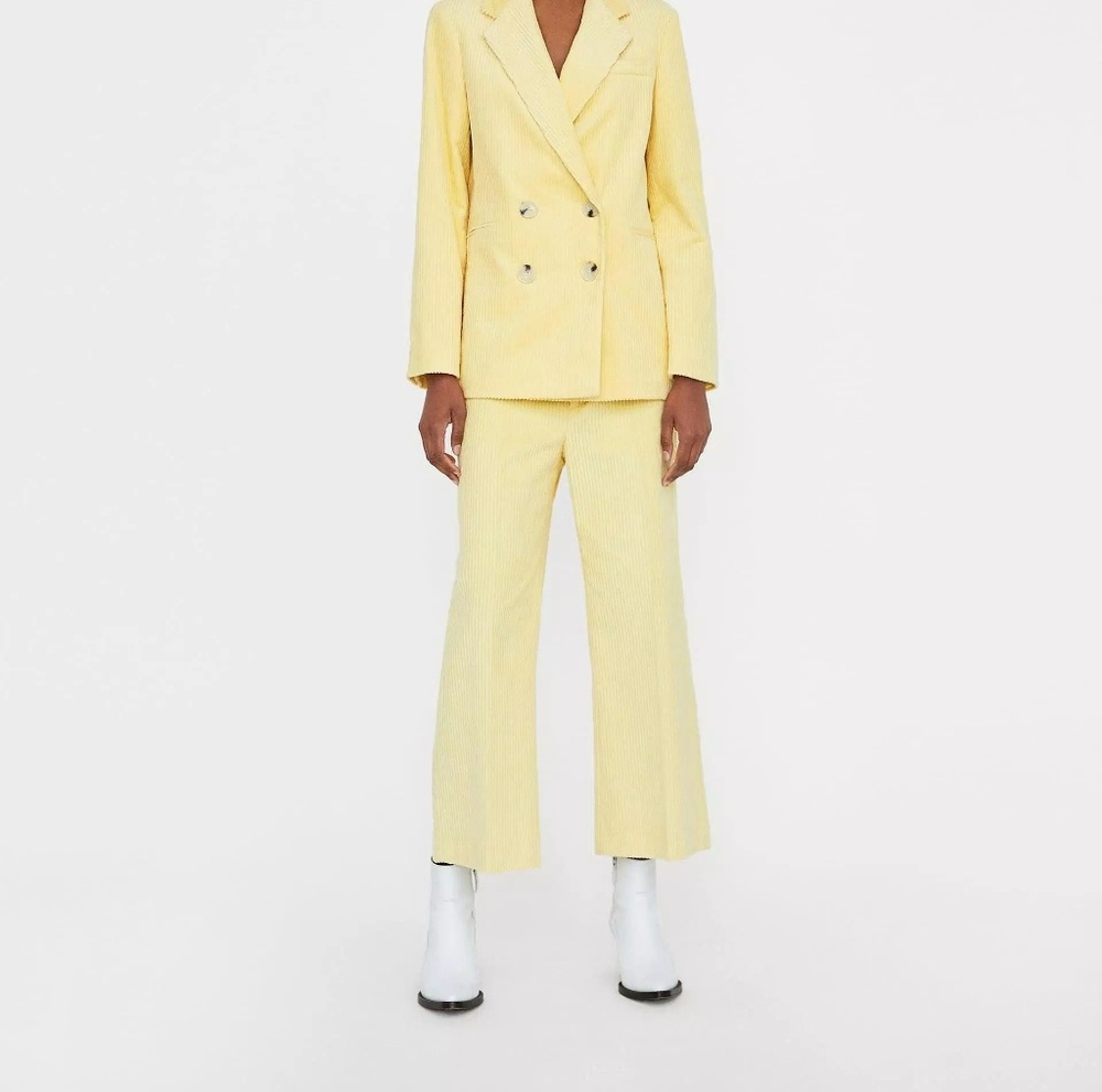 Zara Yellow Wide Wale Corduroy Cropped Pants Sz XS